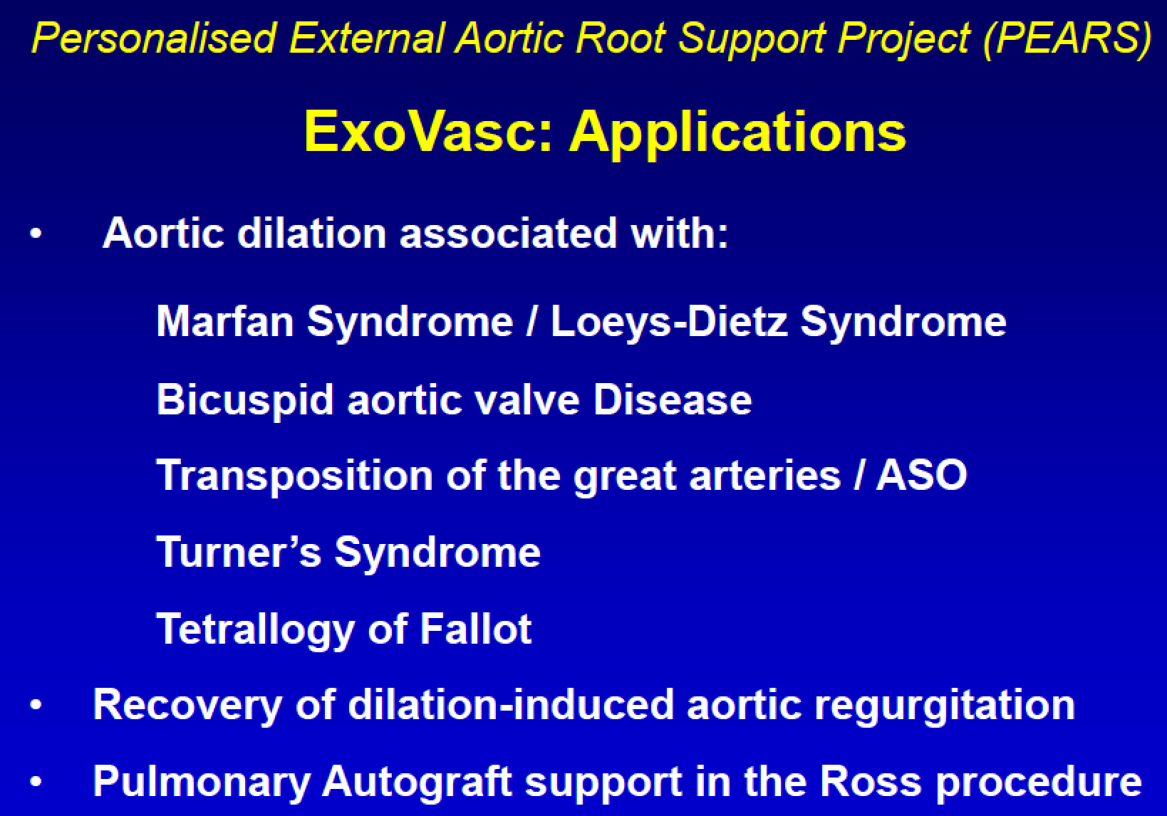 Patient conditions which are potential candidates for the PEARS procedure
