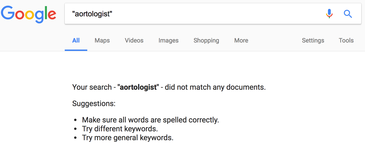 Google search results for "aortologist"