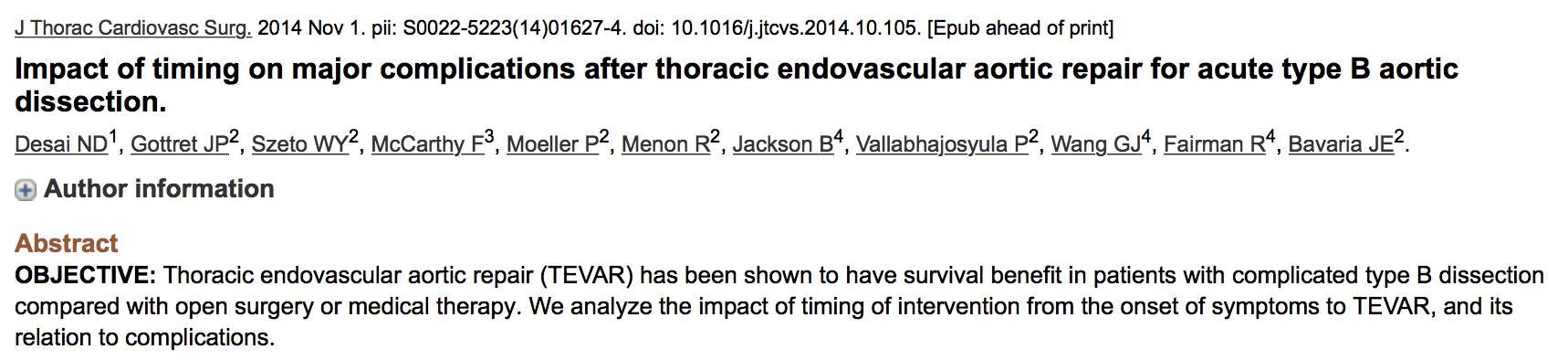 Timing of aortic dissection treatment