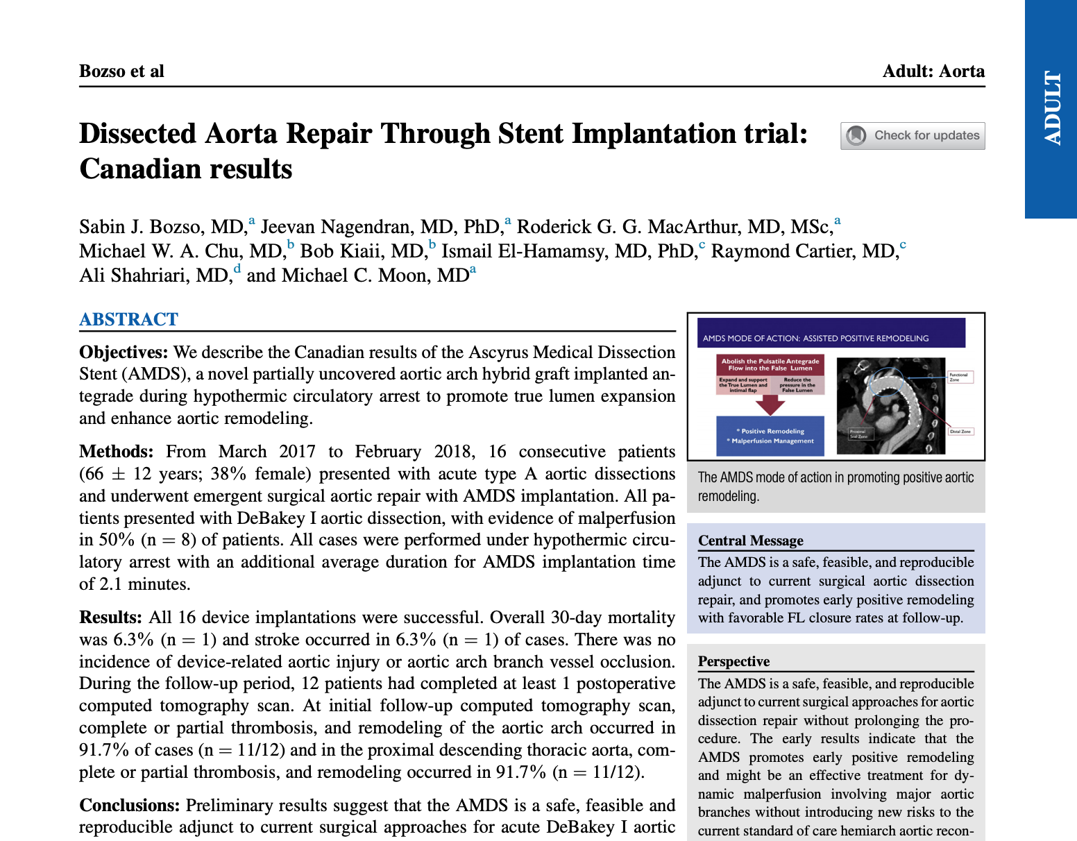 Dissected Aorta Repair Through Stent Implantation trial: Canadian results Dissected Aorta Repair Through Stent Implantation trial: Canadian results