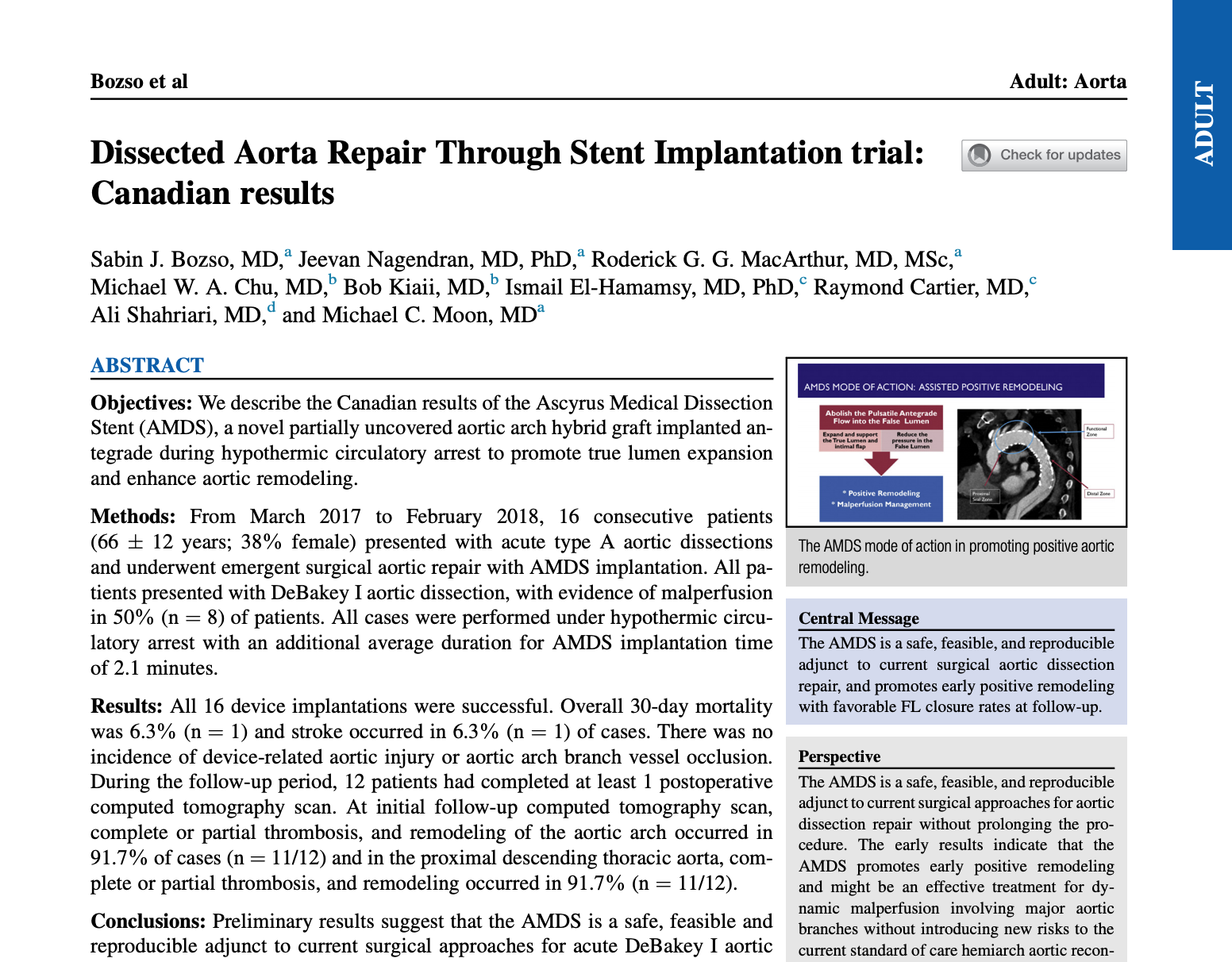 Dissected Aorta Repair Through Stent Implantation trial: Canadian results